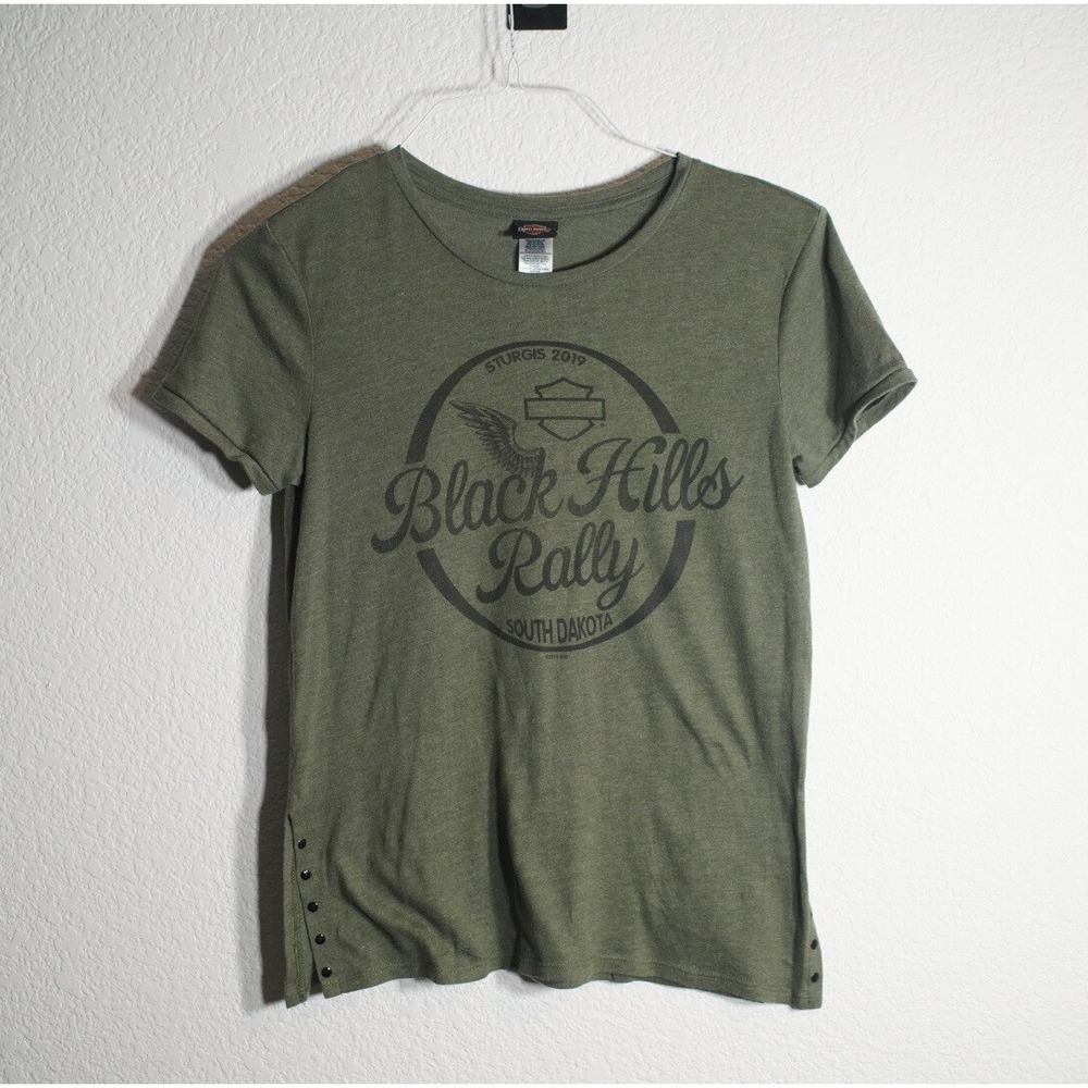 Harley Davidson Sturgis 2019 Black Hills Rally Women T-Shirt Size Medium Green - Picture 1 of 8